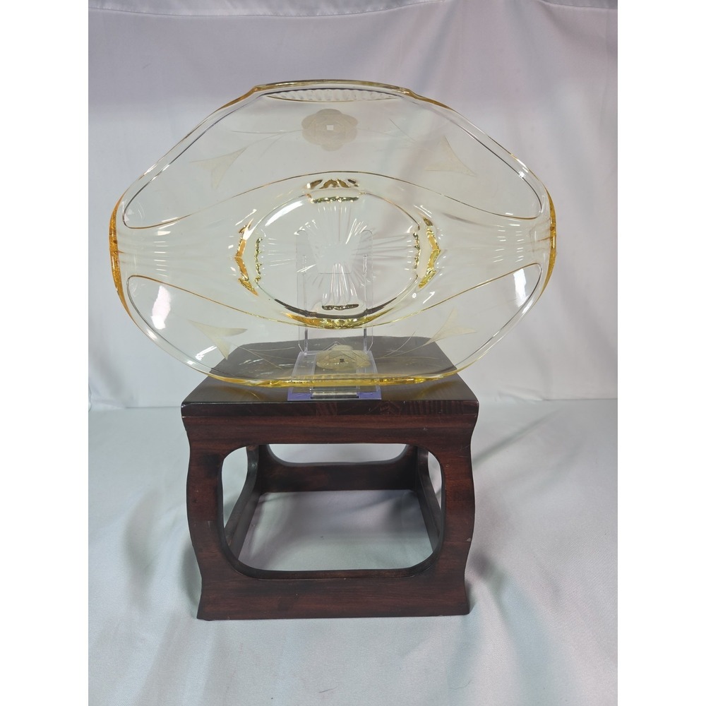 Vintage Lancaster Glass Bowl Yellow‎ Jody Topaz Ribbed Arches 11 X 7 3/4"